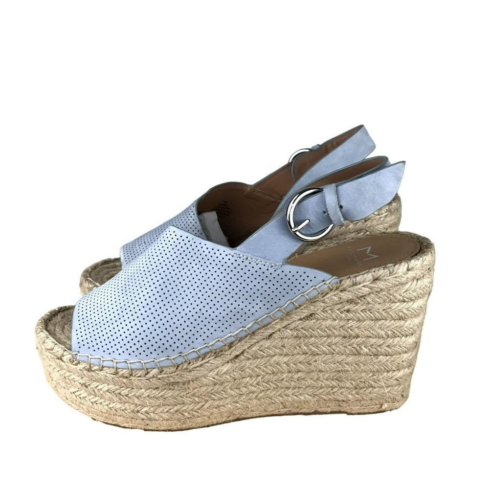 Marc Fisher Wedges Women's 9.5 Mlandela Platform Espadrille Blue Perforated Leat